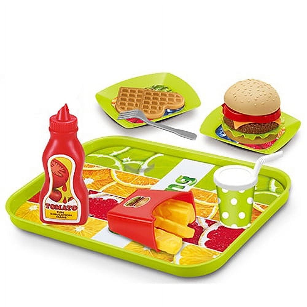 Hamburger Play Food Cheeseburger Cooking Set Kids Pretend Playset for Kitchen, Truck, Grill