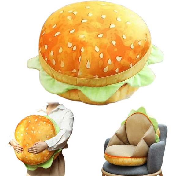 Hamburger Plush Pillow Hamburger Stuffed Toy Giant 3D Simulation Burger Cushion Fluffy Cheeseburger Plushie Pillow Toys Gift for Room Decor Holiday Birthday(DSF)
