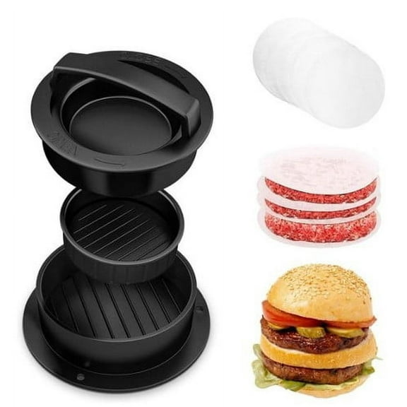 Hamburger Press Patty Maker, Burger Press, 3 in 1 Non-Stick Meat Beef Veggie Hamburger Patty Mold with 50Pcs Burger Papers,Essential Tool to Make Patty for Stuffed Burgers Slider BBQ Barbecue Grilling