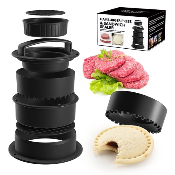 Hamburger Press Patty Maker, Burger Press, 4 In 1 Non-Stick Meat Beef Veggie Burger Patties Mold, Works Best for Stuffed Burgers Press, Sliders, Regular Beef Burger