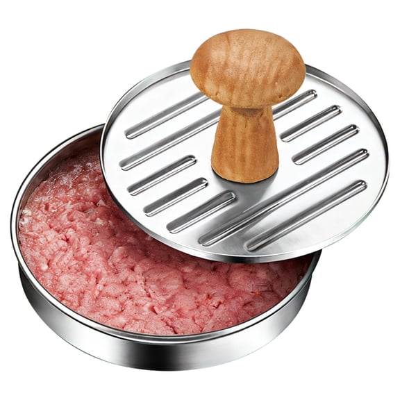 Hamburger Press Patty Maker, Stainless Steel Burger Press with Wooden Handle, 2.55 in/6.48 cm Diameter, Rust-Proof, Easy to Clean, Ideal for Even Shaped Patties