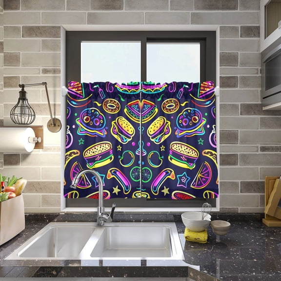 Hamburger Sandwich Fruit Kitchen Curtains Half Tier Curtain 2 Rod Pockets Bathroom Bedroom Cupborad Living Room 27"x24"