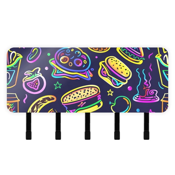Hamburger Sandwich Fruit Mail Holder Organizer Wall Mount with Shelf Key Holder Key Rack with 5 Key Hooks for Wall Decorative