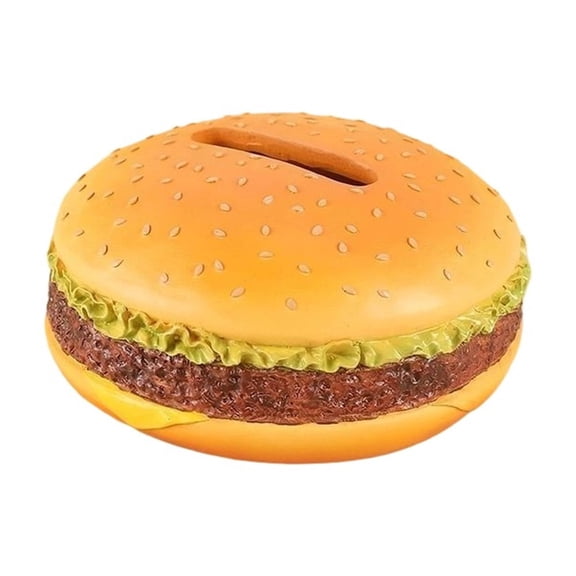 Hamburger Shaped Coin Bank for Kids and Adults Durable Resin Money Saving Box Fun Novelty Piggy Bank for Home Decor Secure Cash Storage Solution Great Gift Idea for Children and Collectors