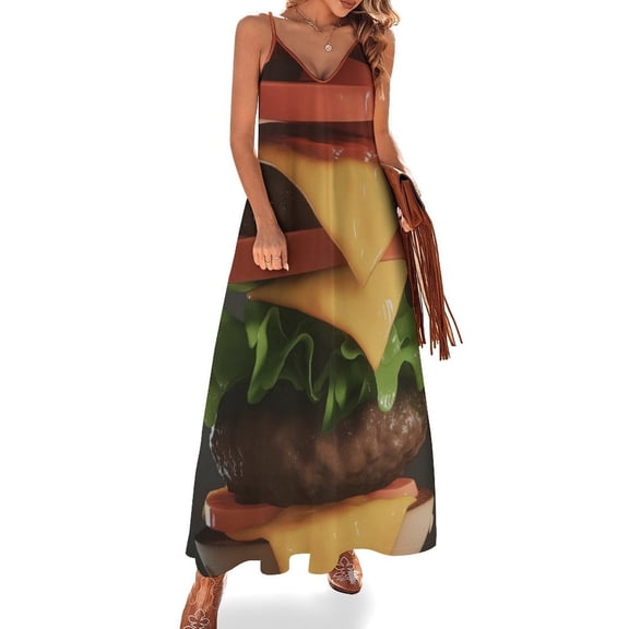 Hamburger Sleeveless Dress Women's Evening Dress Womans Clothing