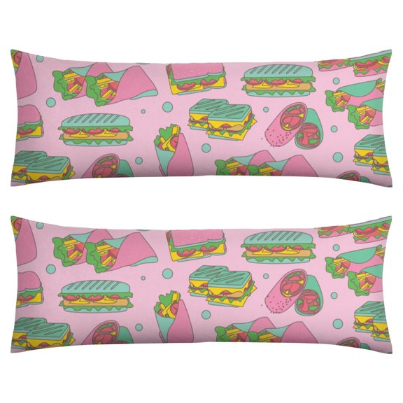 Hamburger Throw Pillow Cover Cute American Food Pattern, Retro Burger & Fast Food Print, DoubleSided Premium Velvet Zipper Cushion Case for Sofa, Bed, Car Interior Decor