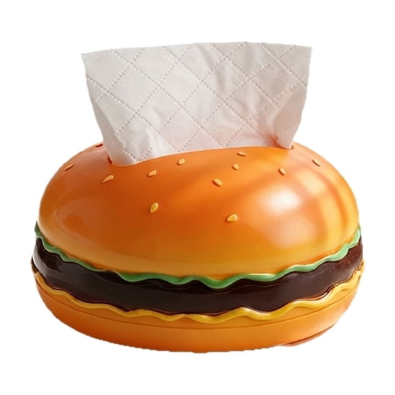 Hamburger Tissue Box, Novelty Food Shaped Napkin Dispenser, Decorative Tissue Holder for Kitchen and Dining Room, Unique Tabletop Decor, Yellow