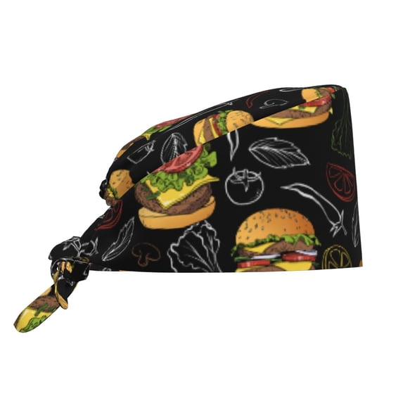 Hamburger Working Cap with Sweatband - Adjustable Unisex Surgical Nurse Cap, Chemo Hats for Women