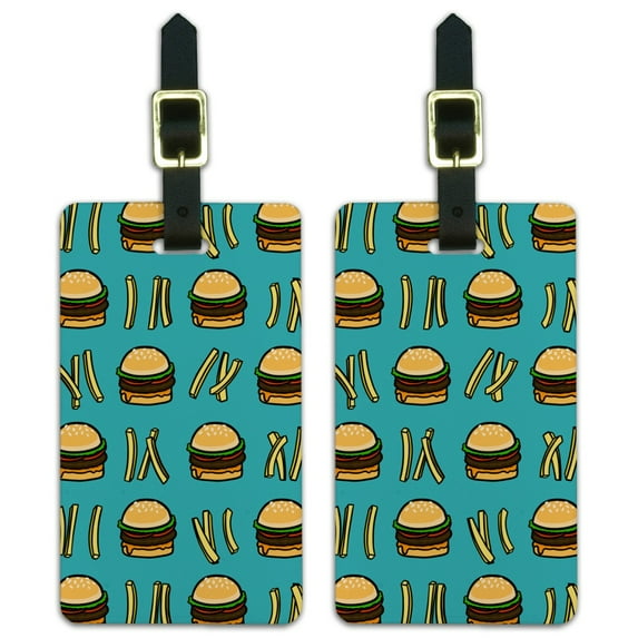 Hamburger and French Fries Pattern Luggage ID Tags Suitcase Carry-On Cards - Set of 2