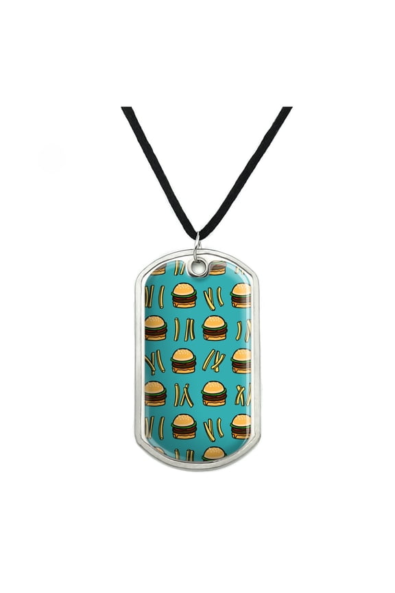 Hamburger and French Fries Pattern Military Dog Tag Pendant Necklace with Cord