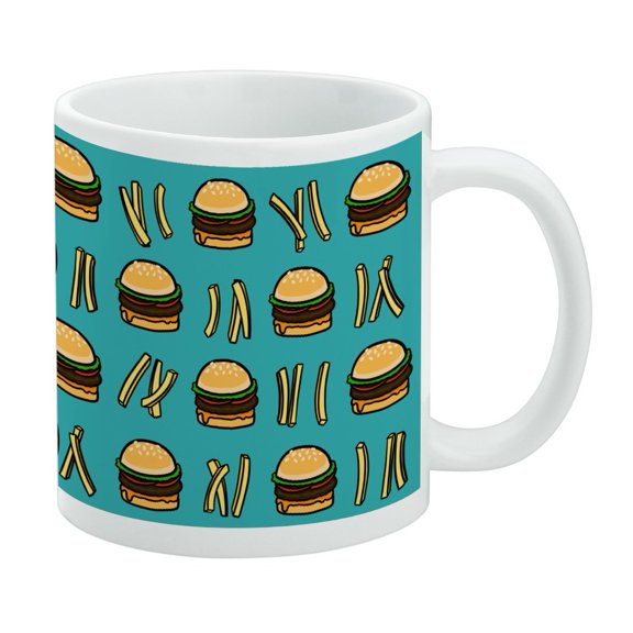 Hamburger and French Fries Pattern White Mug