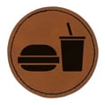 thumbnail image 1 of Hamburger and Soda Food Drink Icon 2.5" Faux Leather Round Engraved Iron-On Patch - Brown, 1 of 6