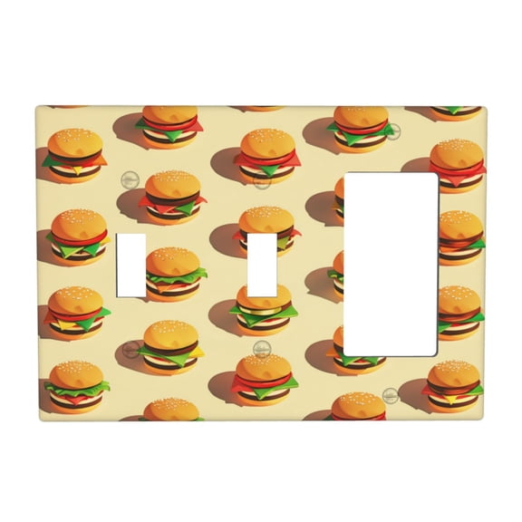 Hamburgers (2) Switch Cover Decorative Wall Plate 3-Gang 2-Toggle 1-Decor Standard Size
