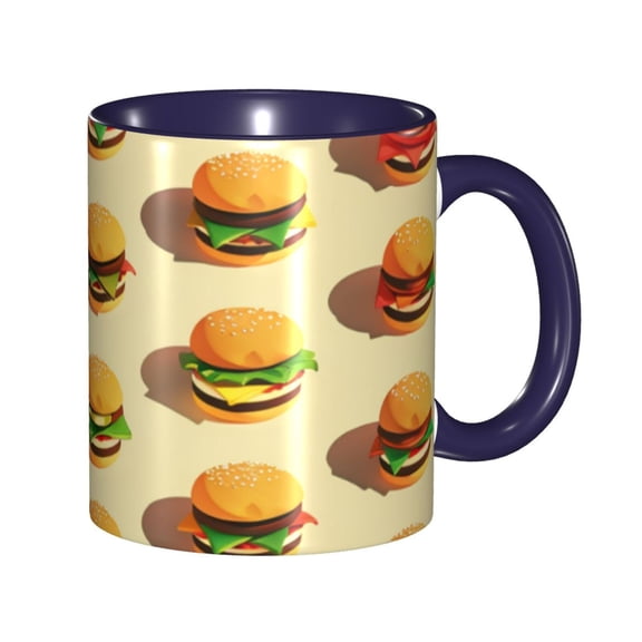 Hamburgers Coffee Mug Fun Custom Ceramic Mugs 11oz Navy Blue
