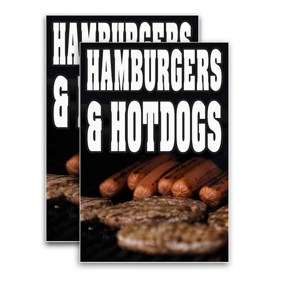 Hamburgers & Hot Dogs (24" X 36") Vinyl Decal Only (Pack of 2) |Sign|Sticker|Poster