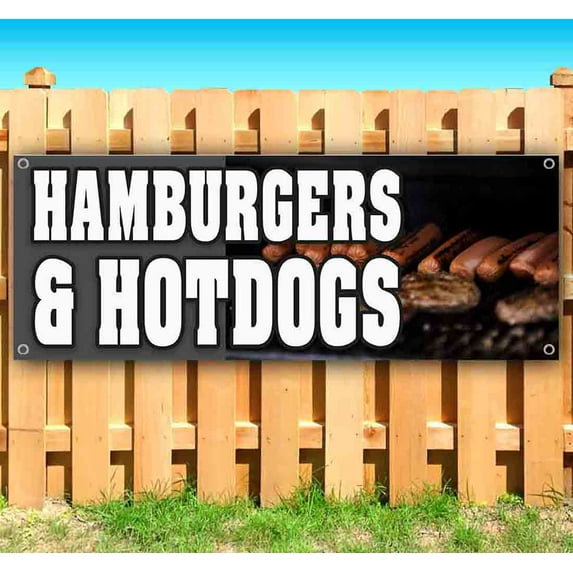 Hamburgers & Hotdogs 13 oz Banner Heavy-Duty Vinyl Single-Sided With Metal Grommets