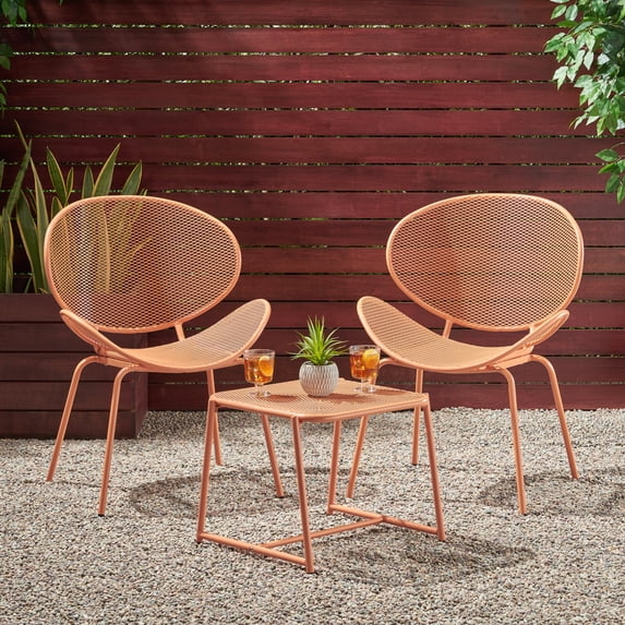 Hamdan Outdoor Modern 2 Seater Iron Chat Set, Matte Orange