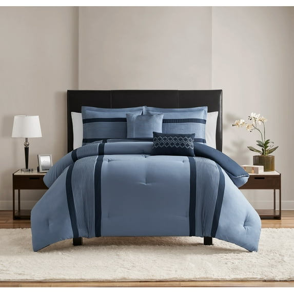 Hamden Pleated Blue 5-Piece Soft Microfiber Comforter Set - Full/Queen