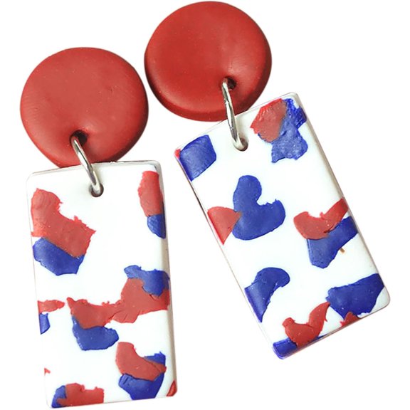 Hamdmade Ceramic Clay Hollow Love Heart Drop Dangle Earring for Women Lightweight American Flag Statement Peach Heart Earring Independence Day Patriotic Jewelry