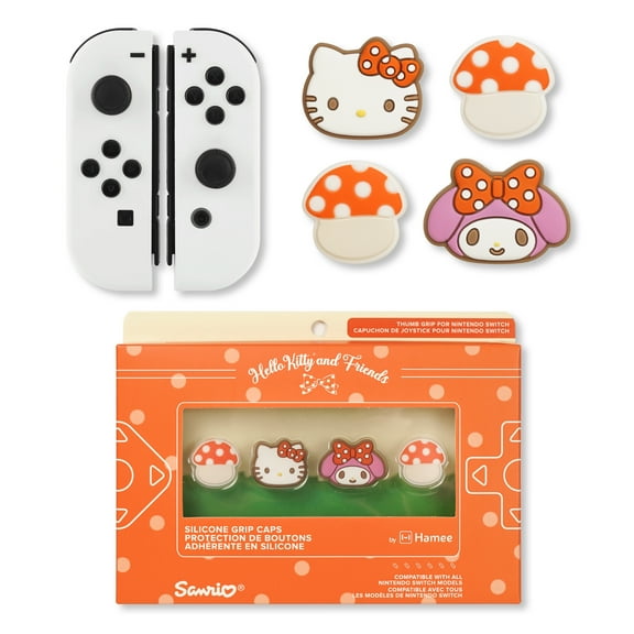 Hamee Hello Kitty and Friends Thumb Grips Compatible with Nintendo Switch OLED/Switch Lite, Character Joystick Grip Cover Caps – Hello Kitty and My Melody (Mushroom)