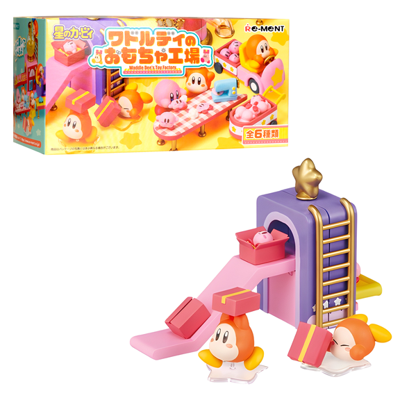 Hamee RE-Ment Kirby Blind Box Diorama Miniature Figure Set for Birthday Gift, Party Favor, Collectible Figurine (Waddle Dees Toy Factory)  1 Pc. Mystery Set