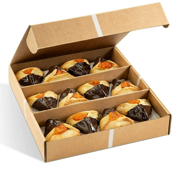 Hamentaschen Cookies | 12 Chocolate Dipped Shortbread Cookies with Apricot | Individually Wrapped | Purim Gift Idea | Mishloach Manos | Stern's Bakery (Chocolate Dipped Apricot Hamentaschen)