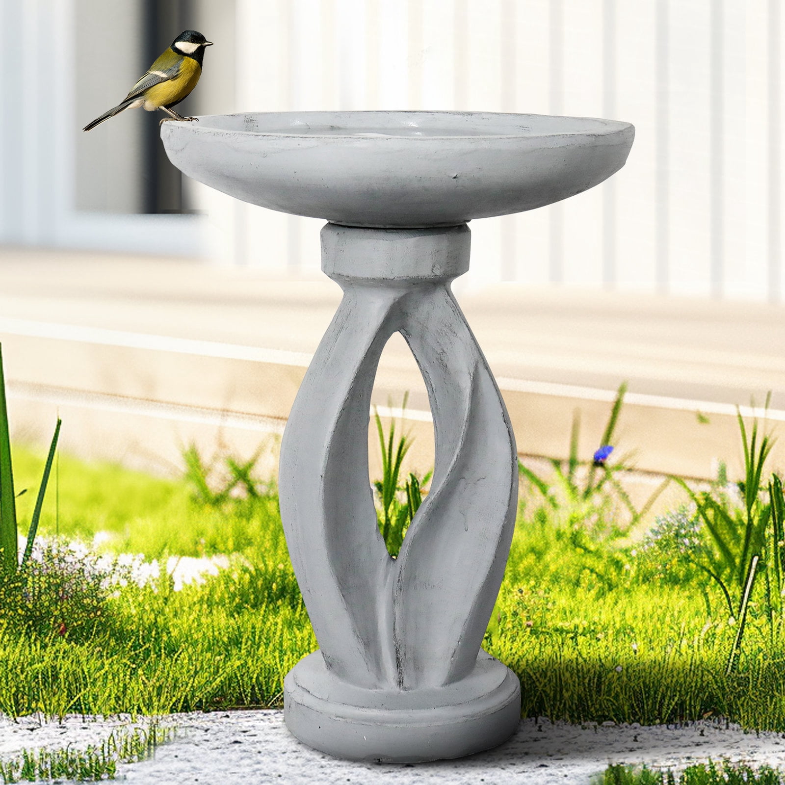 Hamiedun 21.8" Tall Modern Concrete Garden Bird Bath Outdoor BirdBath Perfect for Adding Interest to Your Garden, Patio, Backyard, Porch