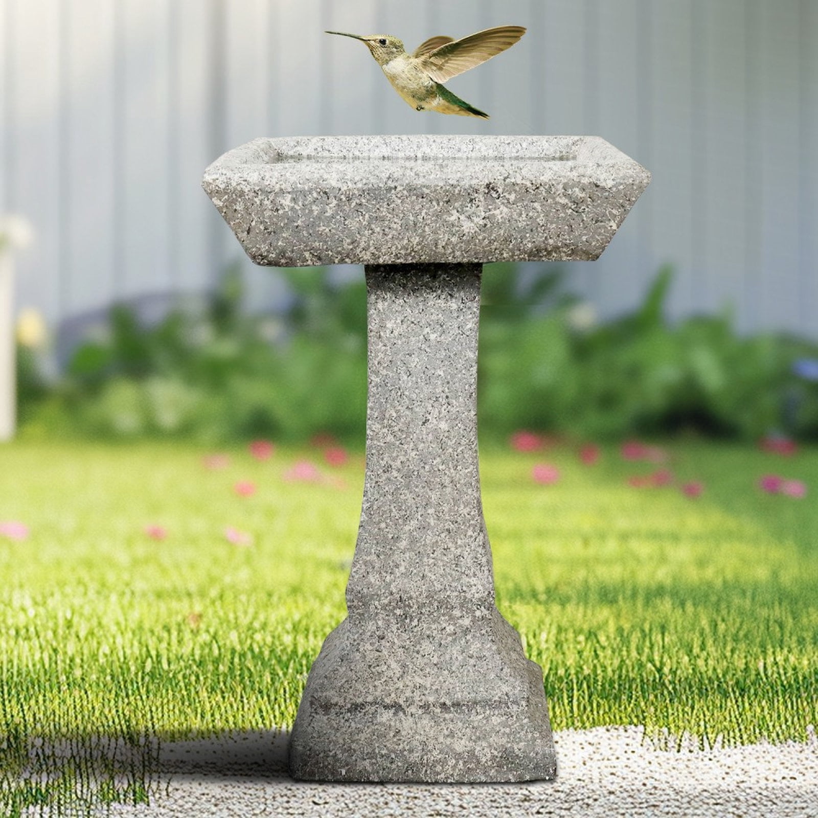 Hamiedun 22.8" H Rustic Birdbath Freestanding Square Bird Bath with Faux Wood Finish for Garden Lawn Backyard Patio Porch Decor