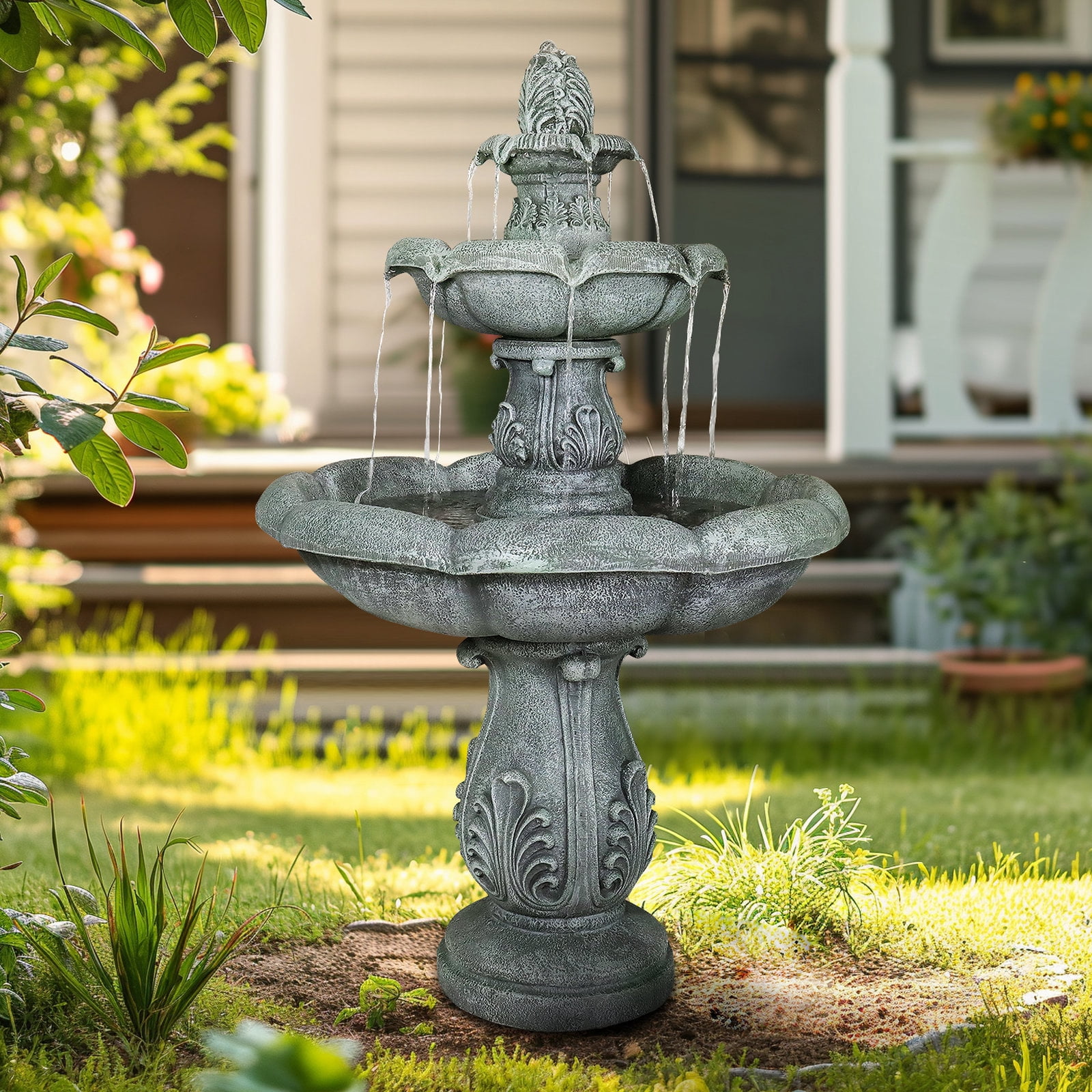 Hamiedun 48" H Elegant Water Fountain Outdoor Garden - Decorative Water Fountain Outdoor with Intricate Design for Patio, Backyard, Lawn, Outside Decor