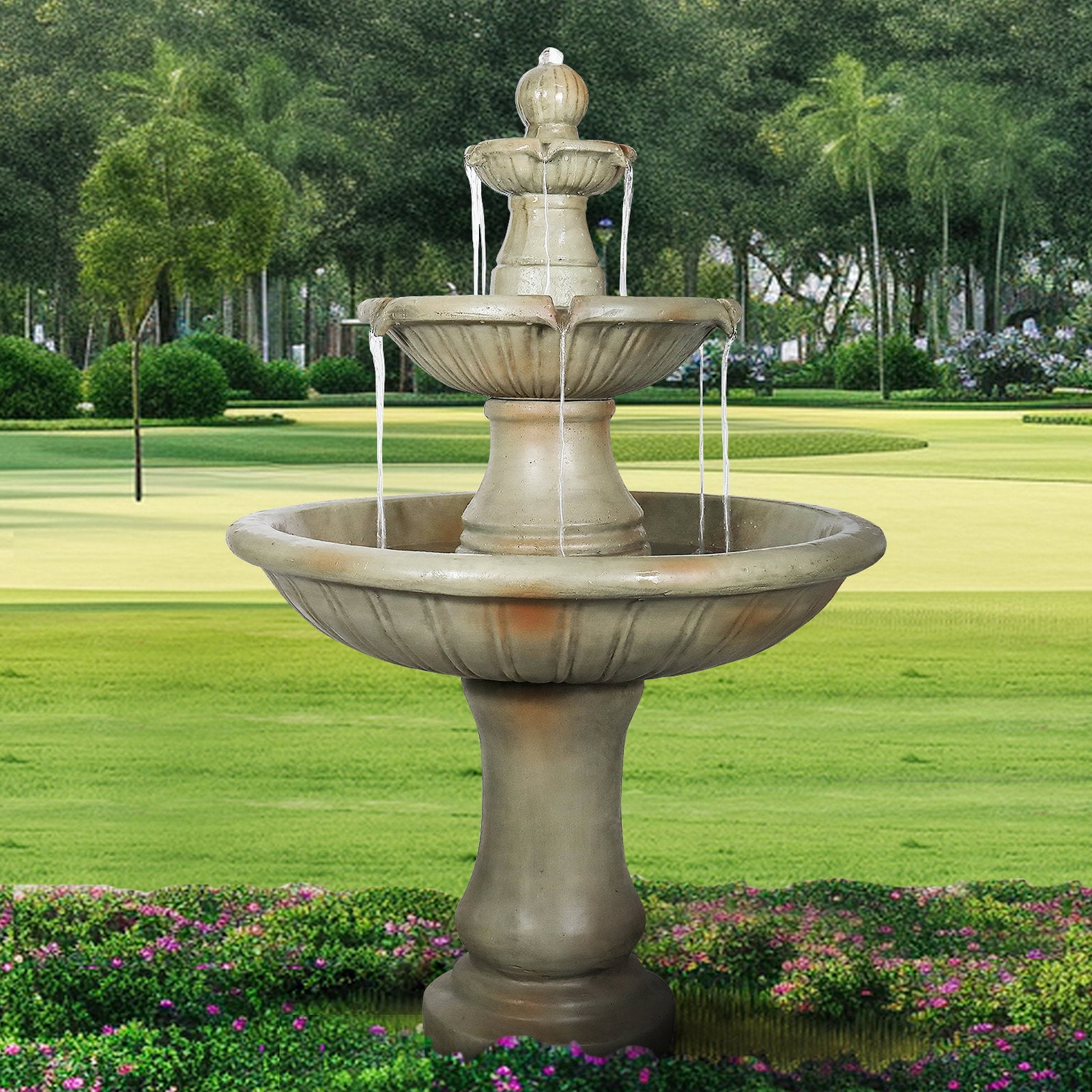 Hamiedun 51.5" H Freestanding Outdoor Water Fountain – Stone-Look Weather-Resistant Easy Setup Classic 3-Tier Garden Feature with Electric Pump for Patios, Yards & Courtyards
