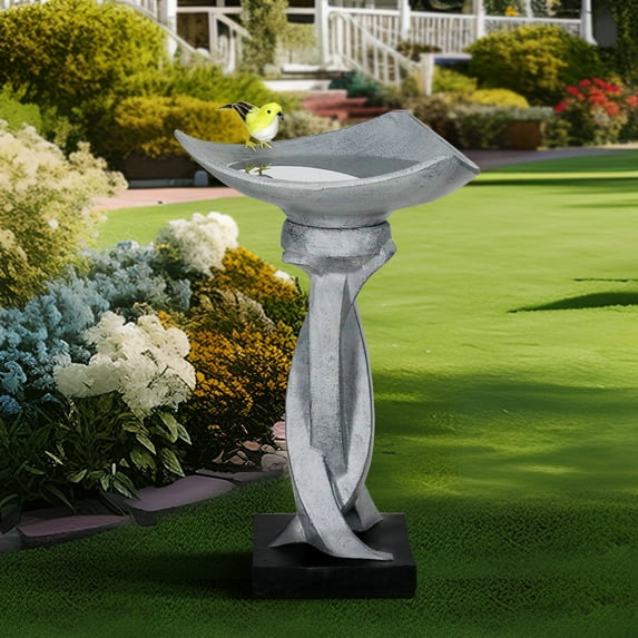 Hamiedun, Outdoors Concrete Tall Bird Bath, 14.50 x 14.50 x 22.80 In
