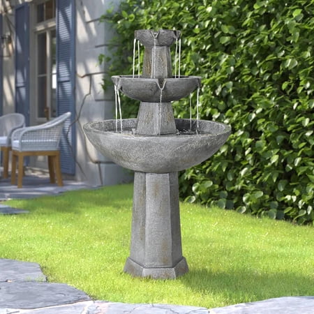 Hamiedun Weatherproof Fiber 3 Tier Freestanding Waterfall Fountain, Gray