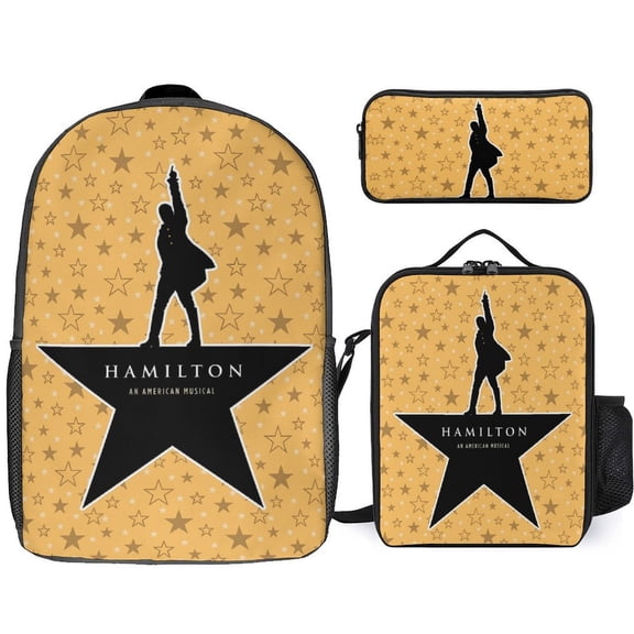 Hamil-ton The Musical 3 Piece Backpack Set with Lunch Bag Pencil Case , High Capacity Bookbag with Lunch Box Pen Box Workplace Travel