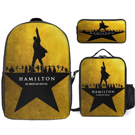 Hamil-ton The Musical 3 Piece Backpack Set with Lunch Bag Pencil Case , High Capacity Bookbag with Lunch Box Pen Box Workplace Travel