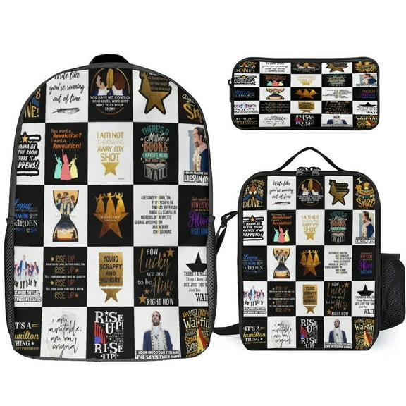 Hamil-ton The Musical 3 Piece Backpack Set with Lunch Bag Pencil Case , High Capacity Bookbag with Lunch Box Pen Box Workplace Travel