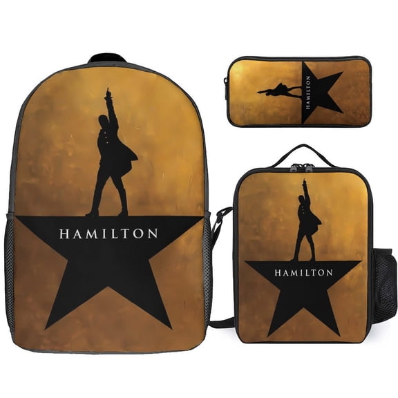 Hamil-ton The Musical 3 Piece Backpack Set with Lunch Bag Pencil Case , High Capacity Bookbag with Lunch Box Pen Box Workplace Travel