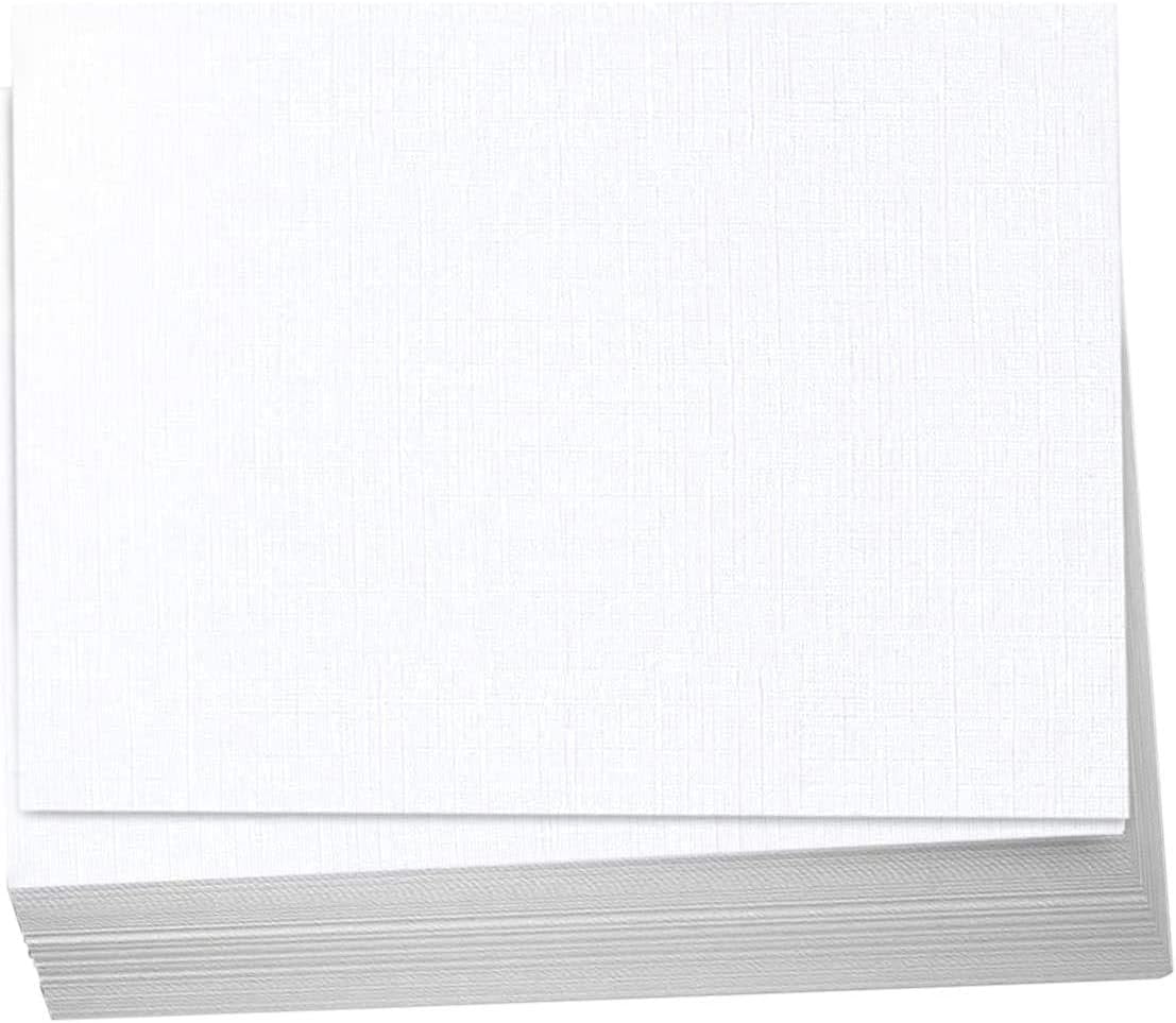 Hamilco 5.5x8.5 White Linen Cardstock Paper Blank Index Cards Flat 80lb Cover 100 Pack