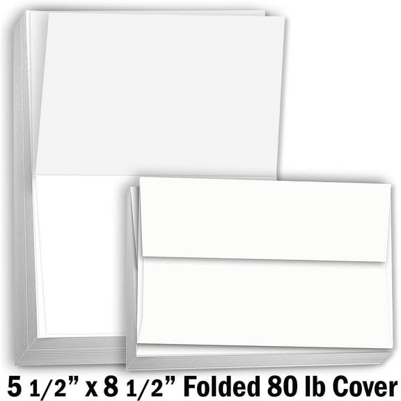 Hamilco Blank Cards and Envelopes White Cardstock Paper 5.5" x 8.5" folded 100 Pack
