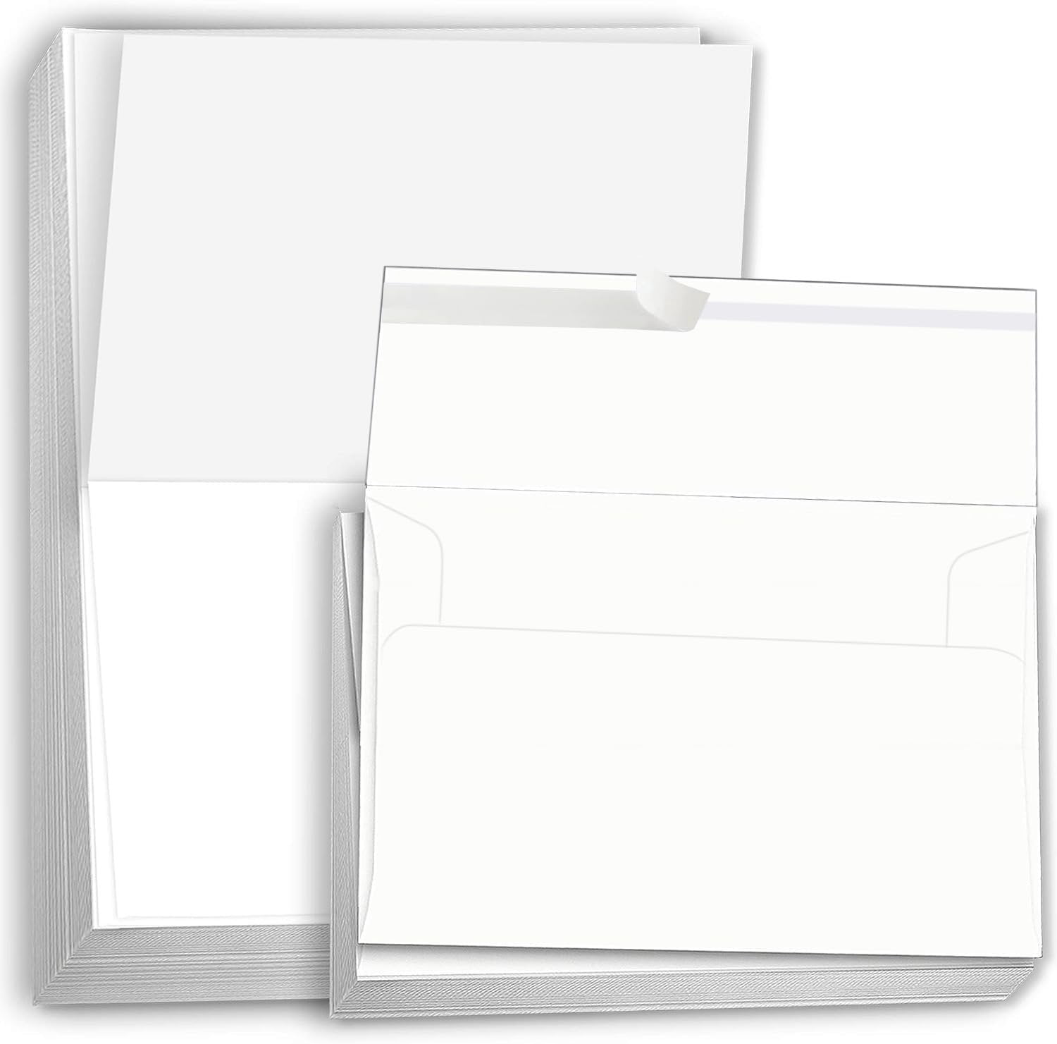 Hamilco Card Stock Folded Blank Cards with Self Seal Envelopes 5x7 - Scored White Cardstock Paper 80lb Cover - 100 Pack