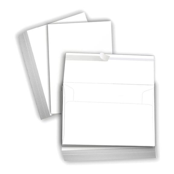 Hamilco Card Stock Blank Cards with Self Seal Envelopes 5x7 - White Cardstock Paper 80lb Cover - 100 Pack
