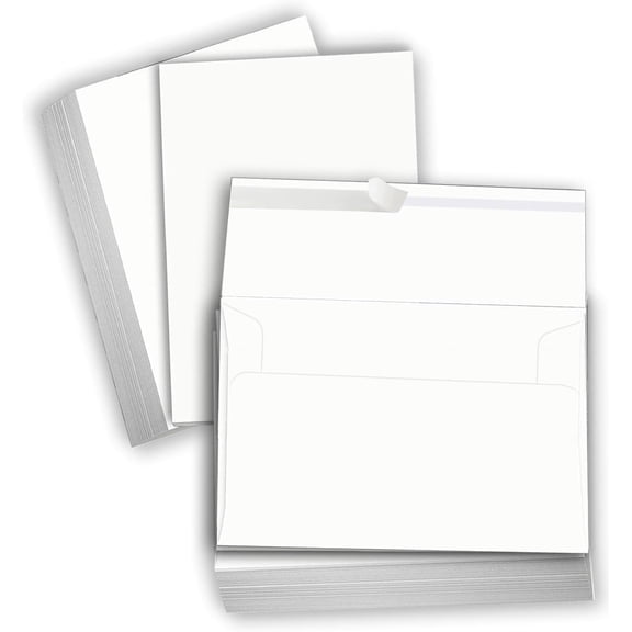 Hamilco Card Stock Blank Cards with Self Seal Envelopes 5x7 - White Cardstock Paper 80lb Cover - 100 Pack