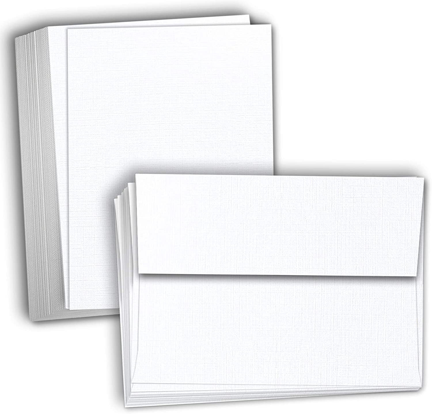 Hamilco White Linen Cards and Envelopes Flat 5" x 7" Cardstock Paper