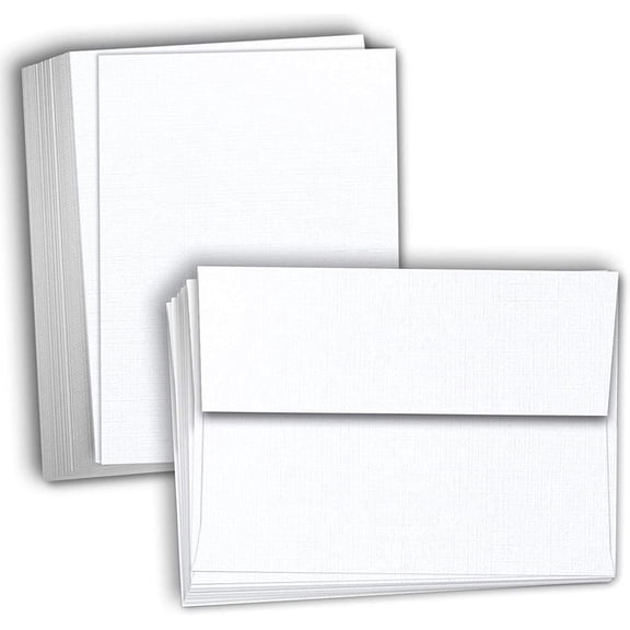 Hamilco White Linen Cards and Envelopes - Flat 5" x 7" Cardstock Paper 80lb Cover 50 Pack