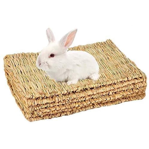 Hamiledyi 3Pcs Grass Mat for Rabbit Bunny Chew Toys Woven Hay Bed Mat for Small Animal,11"x7.5"