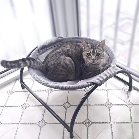 Hamiledyi Cat Hammock Bed, Removable & Washable Elevated Pet Hanging Nest Free-Standing Breathable Cooling Cot Sofa with Heavy Duty Iron Frames for Indoor Cats Kitten Puppy Sleeping