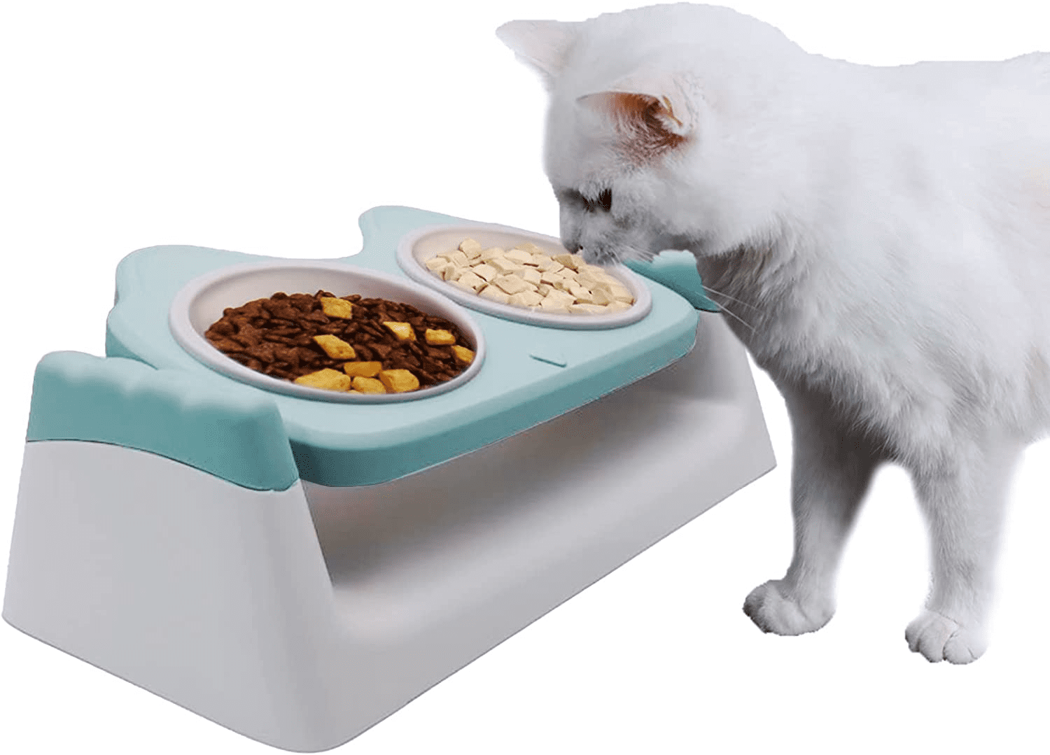Hamiledyi Elevated Cat Bowls, Raised Cat Feeder 15° Tilted Cat Food and