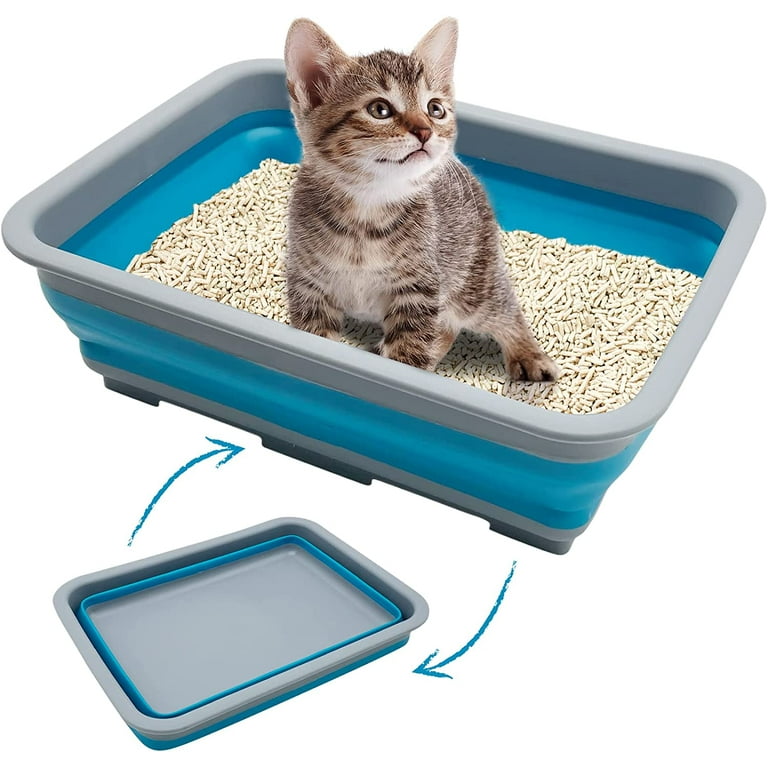 Hamiledyi Open Cat Litter Box, Kitten Potty Pan Semi-Enclosed Foldable  Waterproof Travel Toilet for Indoor Cats Small Pet Kitty Rabbit Supplies  Easy