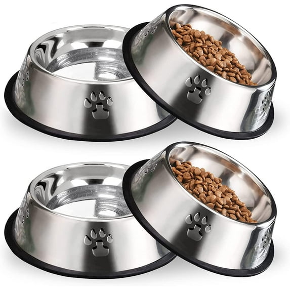 Hamiledyi Stainless Steel Dog Cat Bowl with Rubber Base 4 Pack Pet Feeder and Water Bowls Stackable Non-Slip Puppy Dishes for Small Medium Animals Kitten Rabbit
