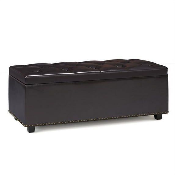 Hamilton 44 inch Wide Traditional Rectangle Lift Top Rectangular Storage Ottoman in Tanners Brown Vegan Faux Leather, Assembled