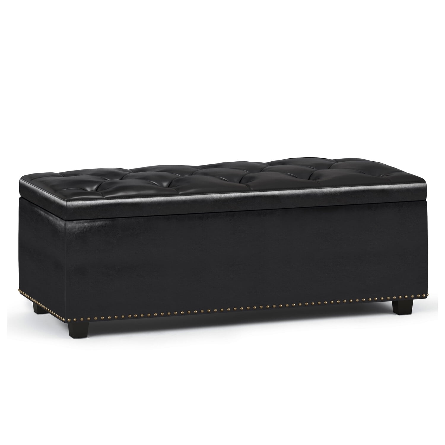 Hamilton Midnight Black Faux Leather Tufted Storage Footstool